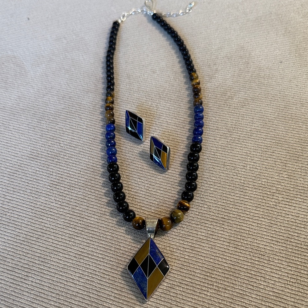Mine Finds by Jay King Black, Blue, and Brown Necklace Set